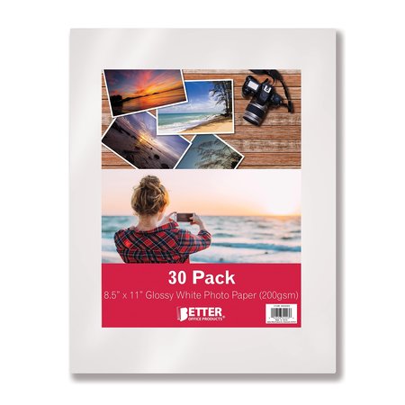 BETTER OFFICE PRODUCTS Glossy Photo Paper, 8.5 x 11 Inch, 30 Sheets, 200 gsm, Letter Size, 30PK 32203